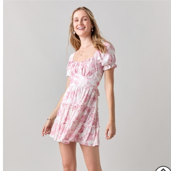 New Francesca's Libbie Pink & White Floral Bow Back Dress - Picture 4 of 8